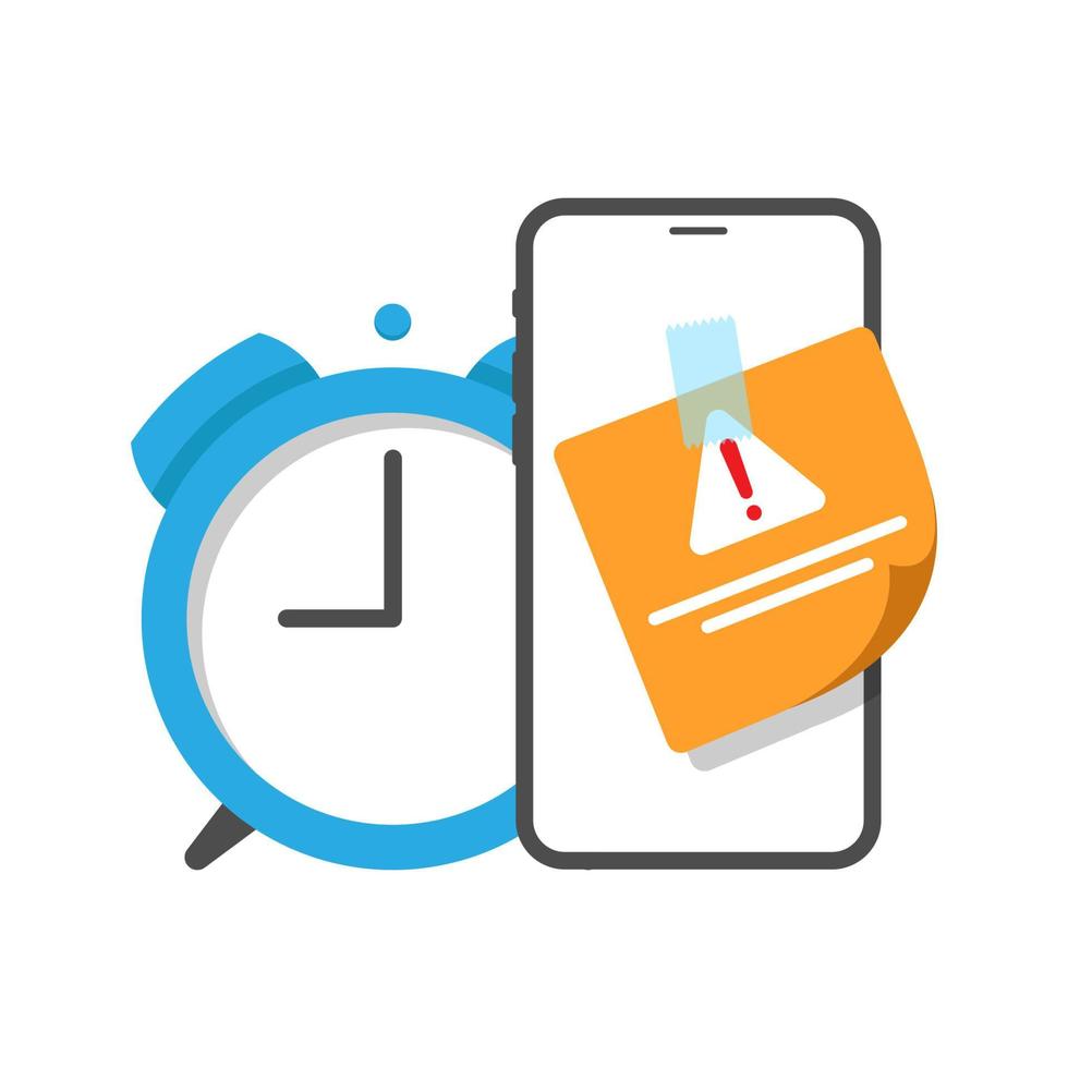 teléfono inteligente con alarma y nota adhesiva o publicarlo en papel, alerta, recordatorio concepto ilustración diseño plano vector eps10. elemento gráfico moderno para la página de destino, ui de estado vacío, infografía, icono