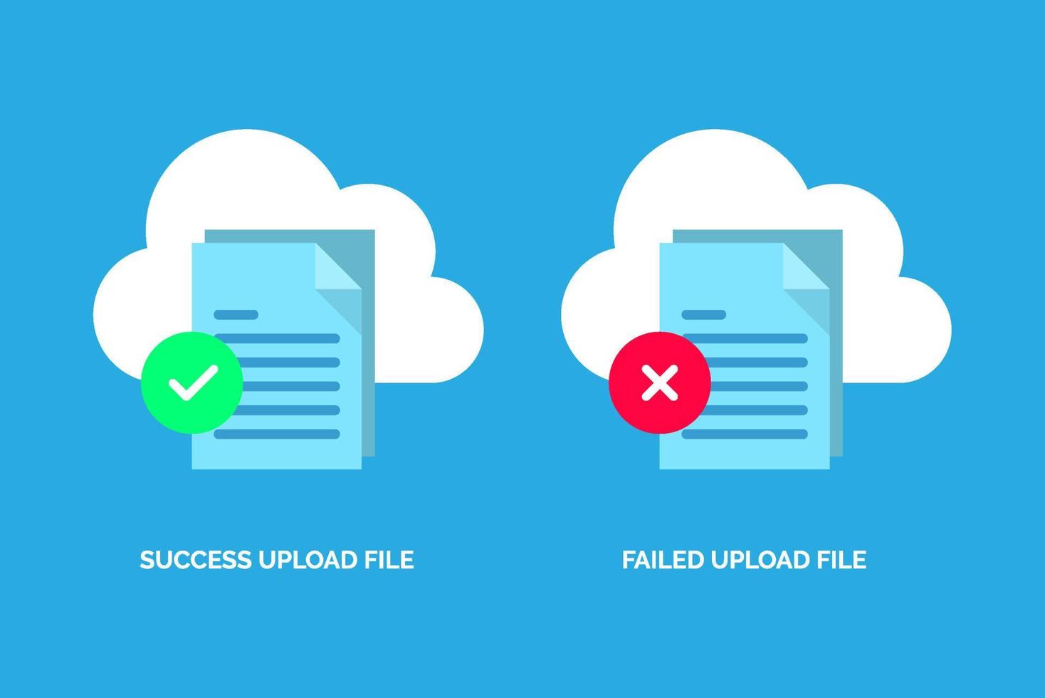 success and failed upload file concept illustration flat design vector eps10. simple, modern graphic element for icon, landing page, empty state ui, infographic, etc