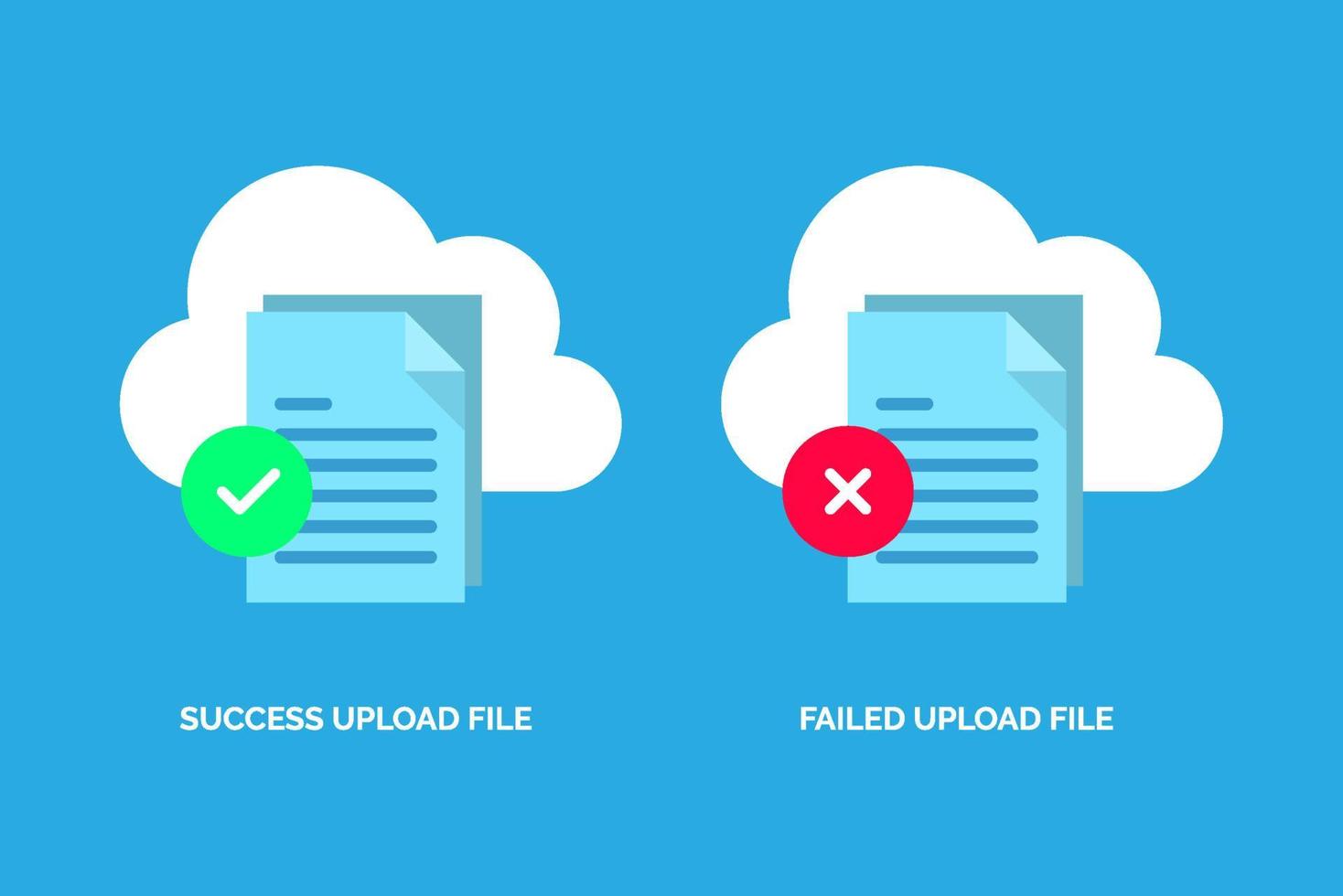 éxito y error de carga archivo concepto ilustración diseño plano vector eps10. elemento gráfico simple y moderno para icono, página de destino, interfaz de usuario de estado vacío, infografía, etc.