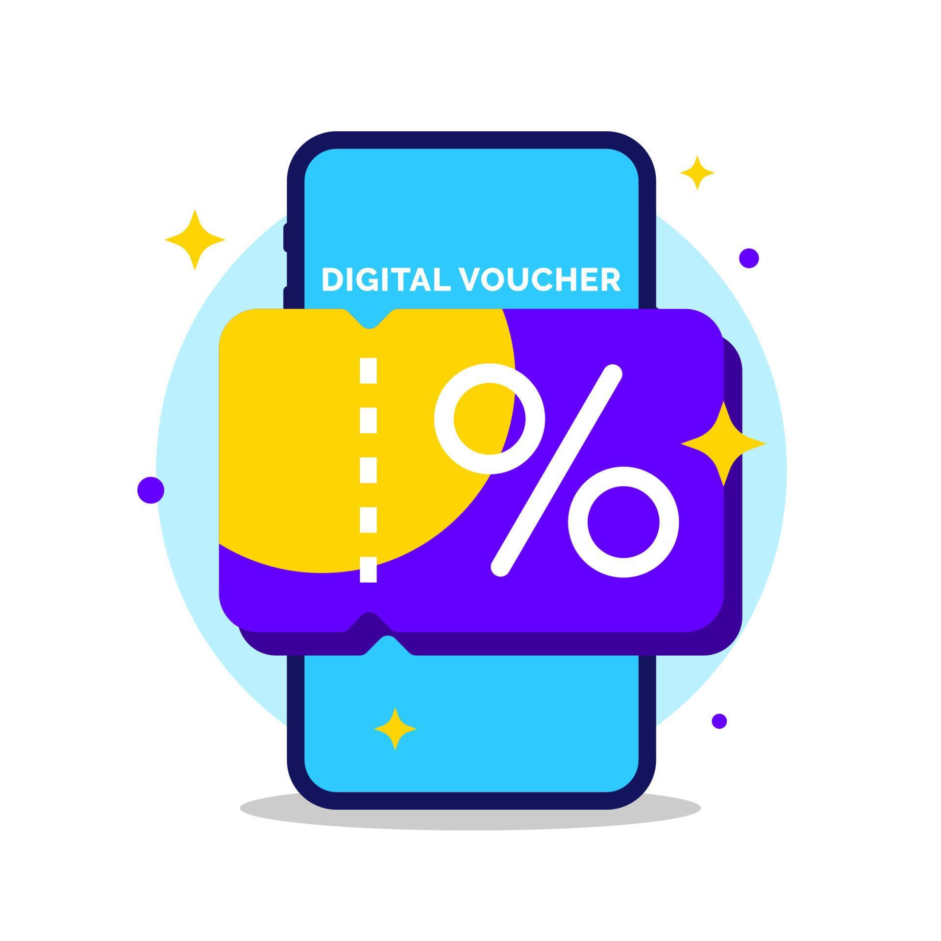 Digital voucher on smartphone screen concept illustration flat design