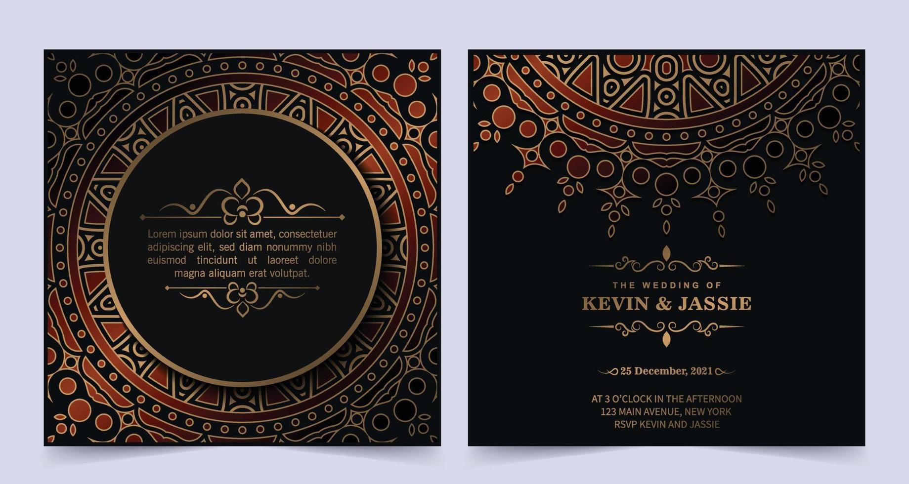 elegante diseño de plantilla de tarjeta de invitación de boda mandala vector