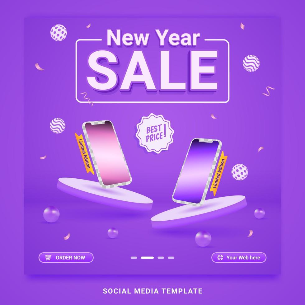 New year sale, smartphone promo social media post template vector