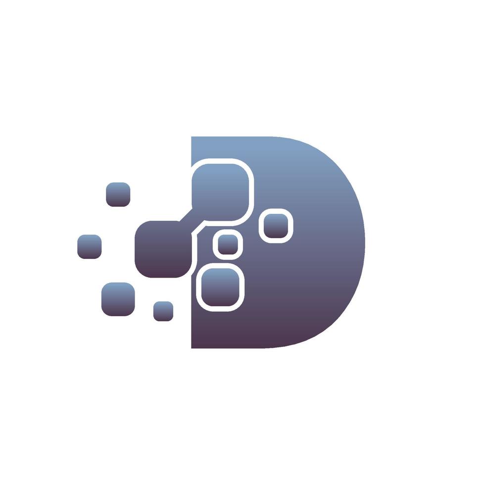 D Initial Letter Logo Design with Digital Pixels vector