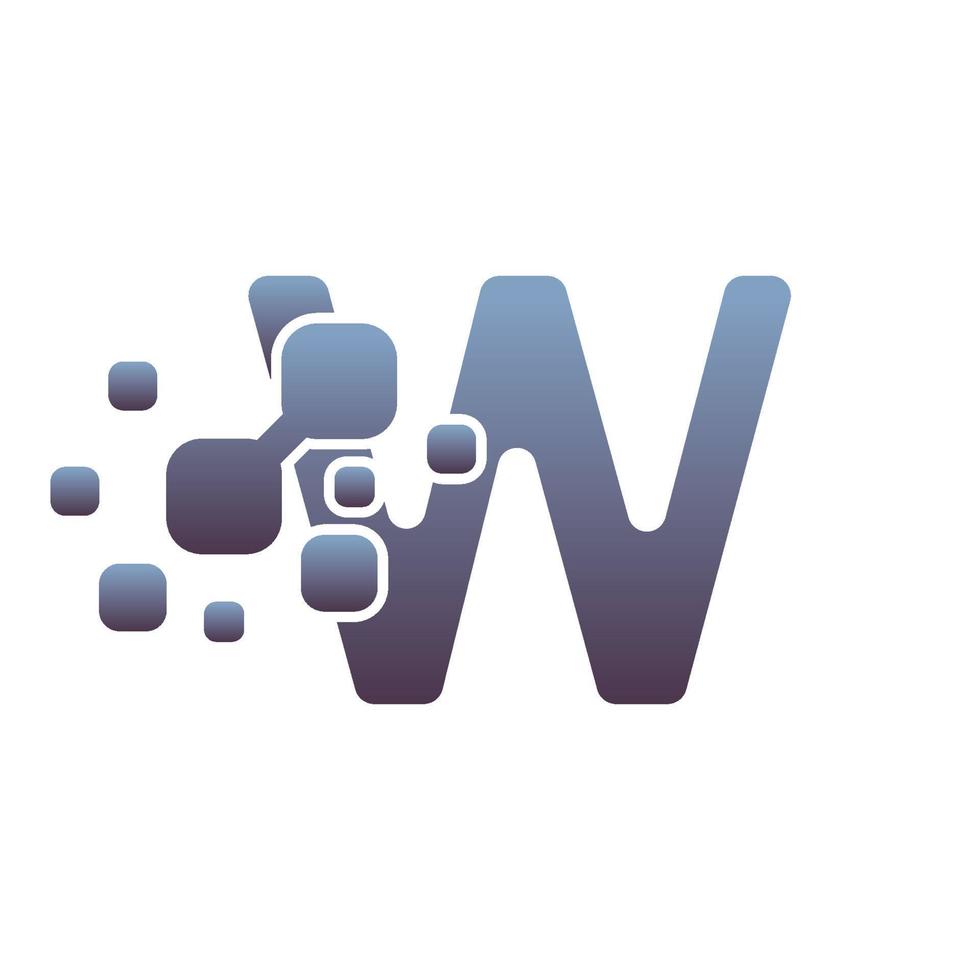 W Initial Letter Logo Design with Digital Pixels vector