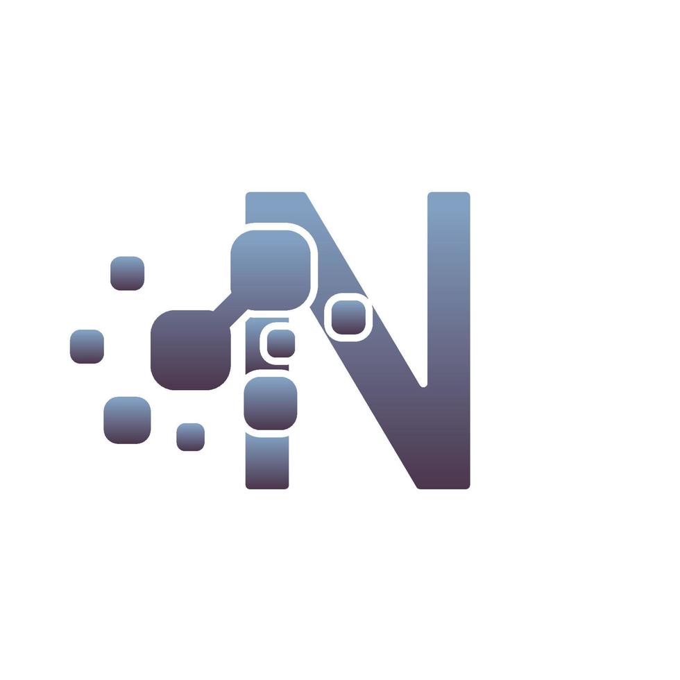 N Initial Letter Logo Design with Digital Pixels vector