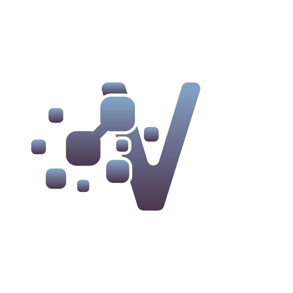 V Initial Letter Logo Design with Digital Pixels vector