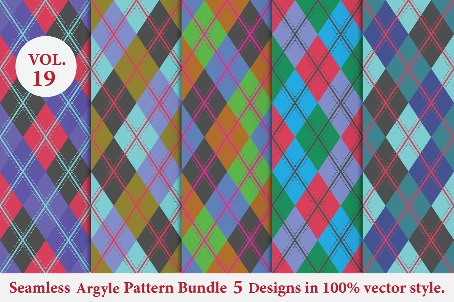 Argyle Pattern Bundle 5 designs,Argyle vector,geometric, background,wrapping paper,Fabric texture,Classic Knitted,plaid vector