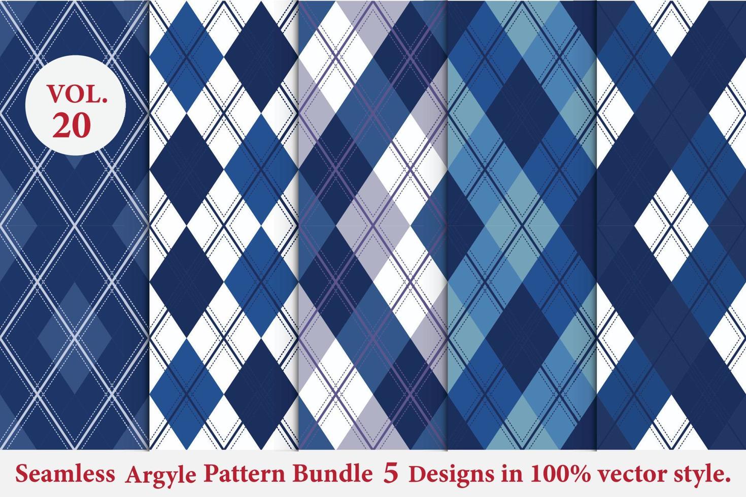Argyle Pattern Bundle 5 designs,Argyle vector,geometric, background,wrapping paper,Fabric texture,Classic Knitted,plaid vector