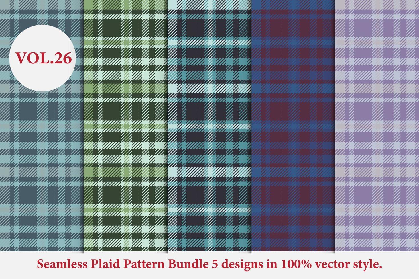 paquete de patrón de cuadros 5 diseños vector de búfalo, papel tapiz de fondo de tela de tartán, colección de patrones monocromáticos