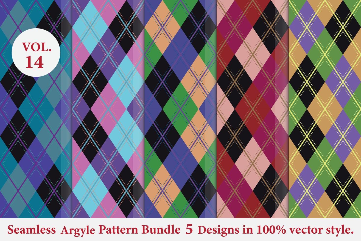 Argyle Pattern Bundle 5 designs,Argyle vector,geometric, background,wrapping paper,Fabric texture,Classic Knitted,plaid vector