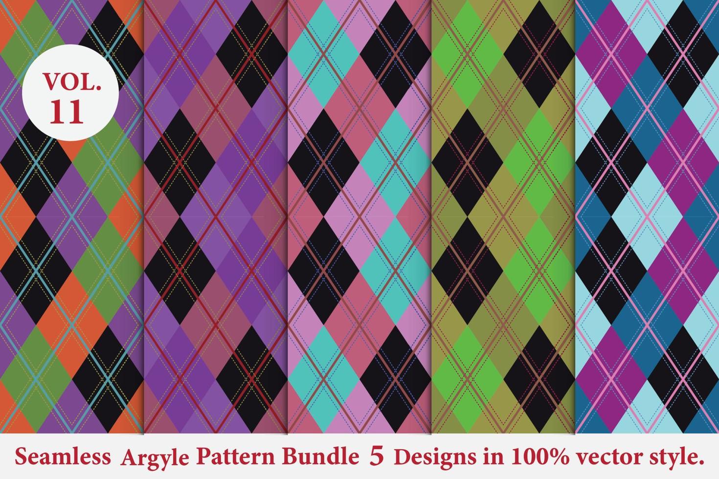 Argyle Pattern Bundle 5 designs,Argyle vector,geometric, background,wrapping paper,Fabric texture,Classic Knitted,plaid vector