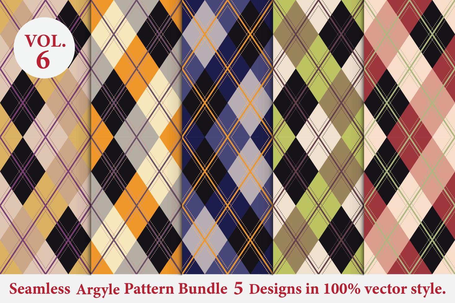 Argyle Pattern Bundle 5 designs,Argyle vector,geometric, background,wrapping paper,Fabric texture,Classic Knitted,plaid vector