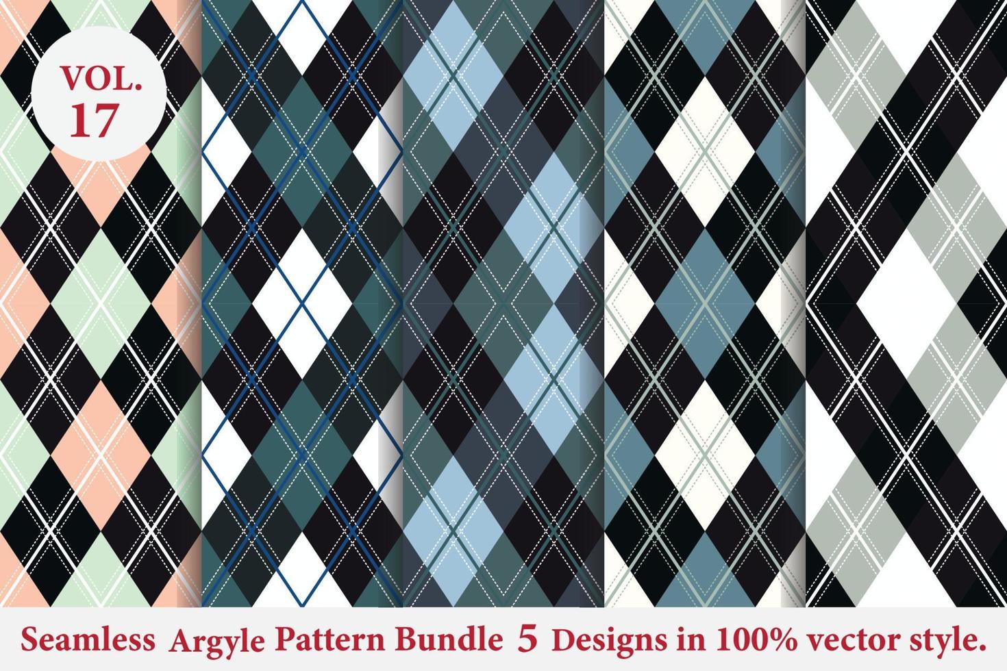 Argyle Pattern Bundle 5 designs,Argyle vector,geometric, background,wrapping paper,Fabric texture,Classic Knitted,plaid vector