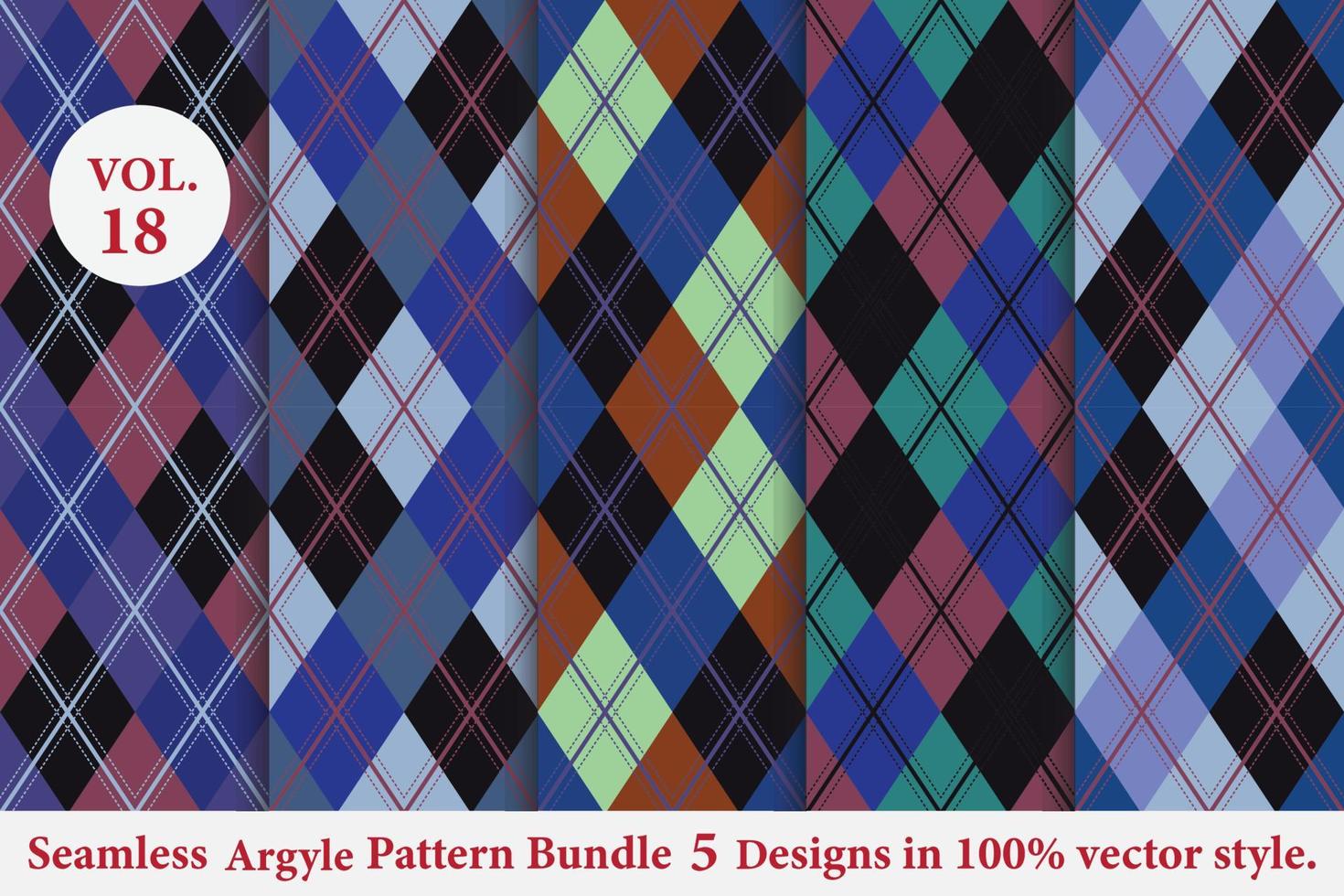 Argyle Pattern Bundle 5 designs,Argyle vector,geometric, background,wrapping paper,Fabric texture,Classic Knitted,plaid vector