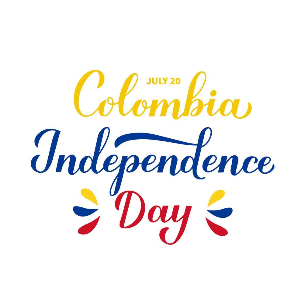 letras de caligrafía del día de la independencia de colombia. Fiesta nacional celebrada el 20 de julio. Plantilla de vector para cartel de tipografía, banner, tarjeta de felicitación, volante