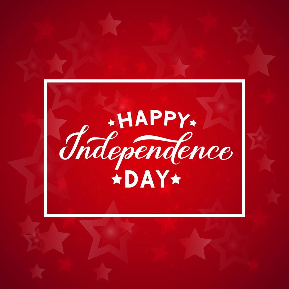 Happy Independence Day calligraphy hand lettering on red background. 4th of July celebration poster vector illustration. Easy to edit template for logo design, greeting card, banner, flyer, etc.