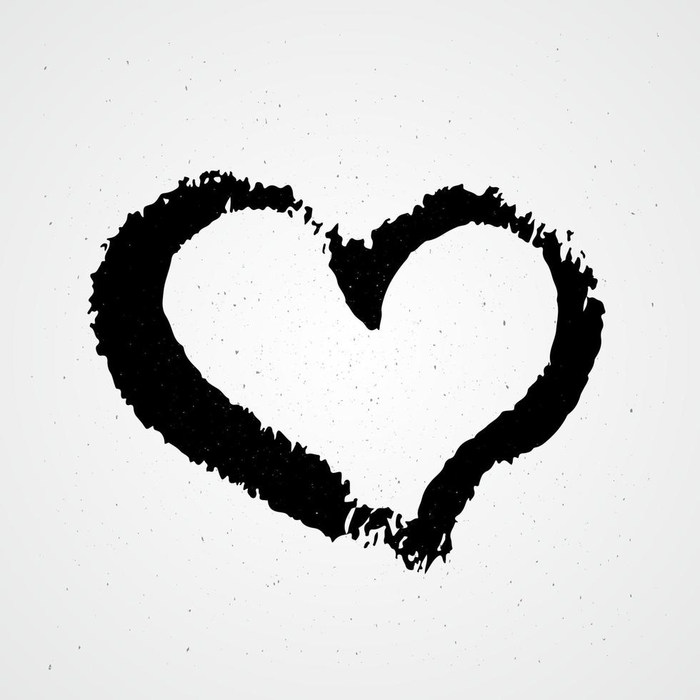 Hand painted heart on white background. Grunge shape of heart. Black textured brush stroke. Valentines day sign. Love symbol. Easy to edit vector element of design.