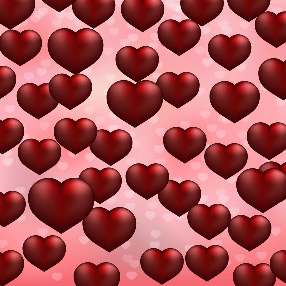 Realistic red hearts confetti on shiny pink gradient background. Valentine s day vector illustration. Easy to edit design template.