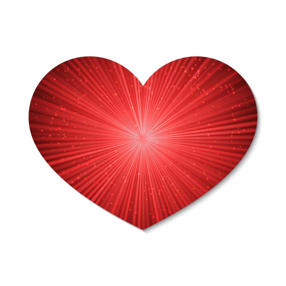 Glowing heart with the rays of light. Isolated on white background. Valentine s day retro vector illustration. Love story symbol. Easy to edit design template.