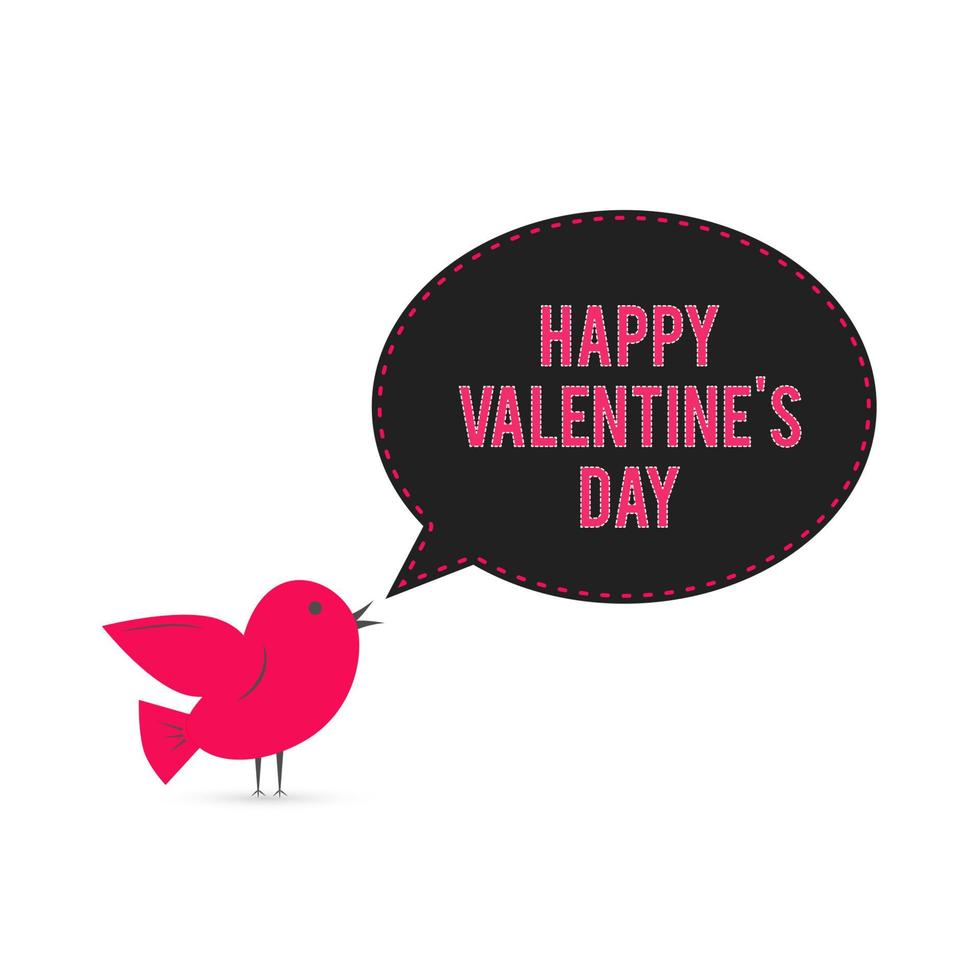 Valentine s day greeting card. Cute cartoon bird with speech bubble. Easy to edit vector template