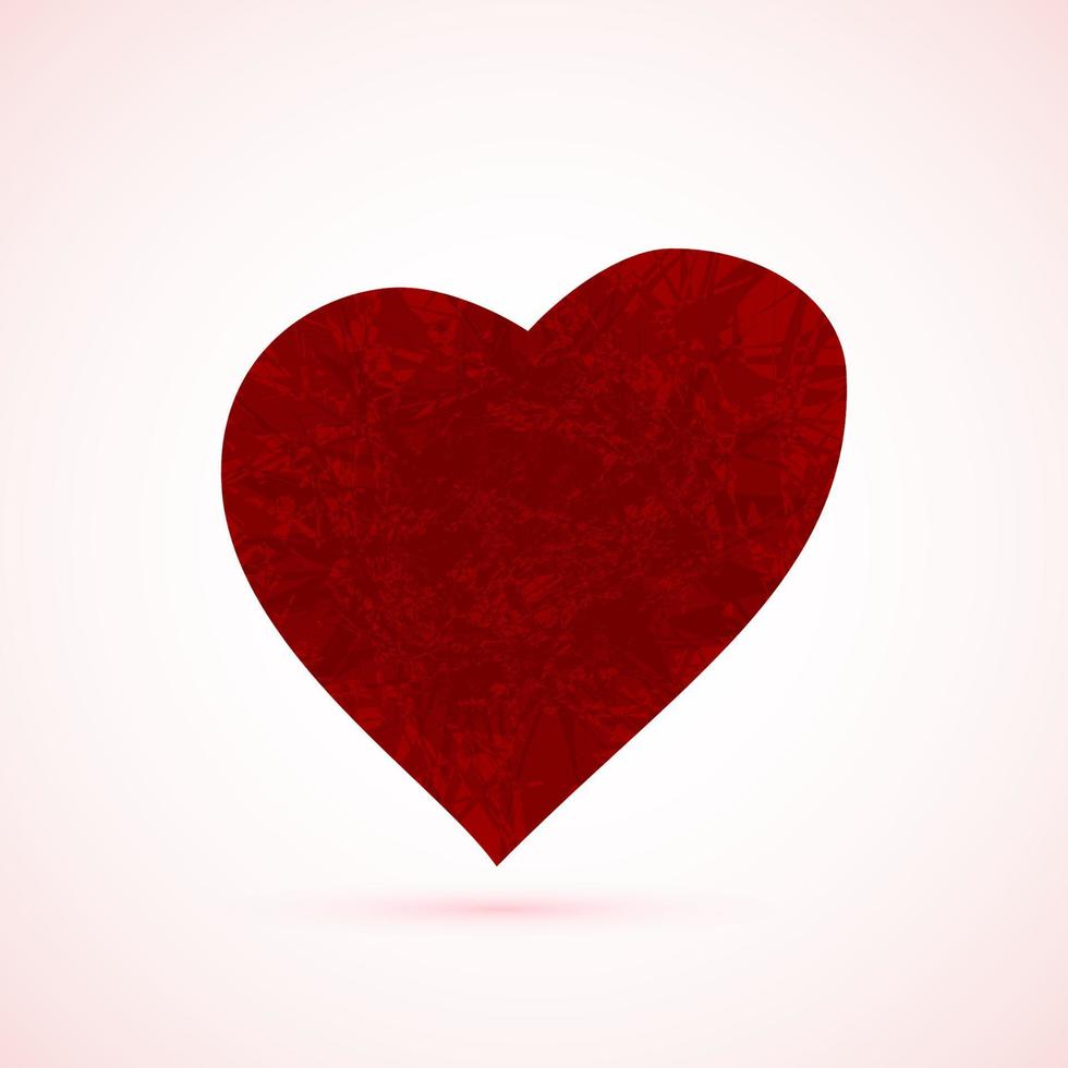 Red grunge heart. Symbol of love. Valentines day vector illustration. Easy to edit design template.