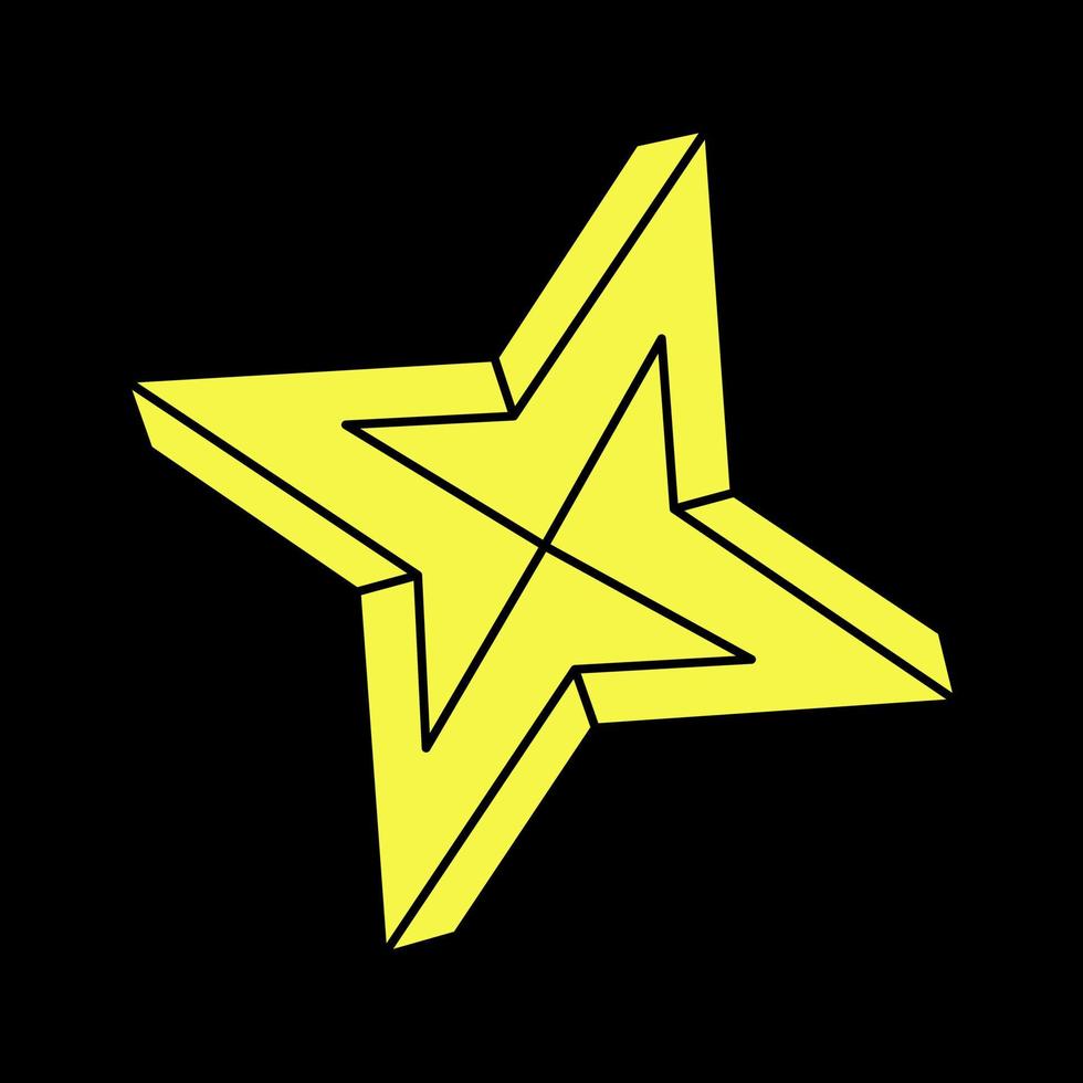 Escher paradox. Impossible shapes. Sacred geometry. Optical illusion. Abstract eternal geometric object. Impossible endless outline. Op art. Impossible geometry symbol on a black background. Line art vector