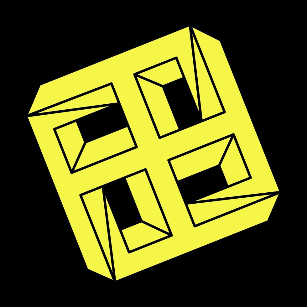 Impossible cube. Line design. Impossible shapes. Optical illusion objects. Optical art. Escher style. Geometric figures. vector