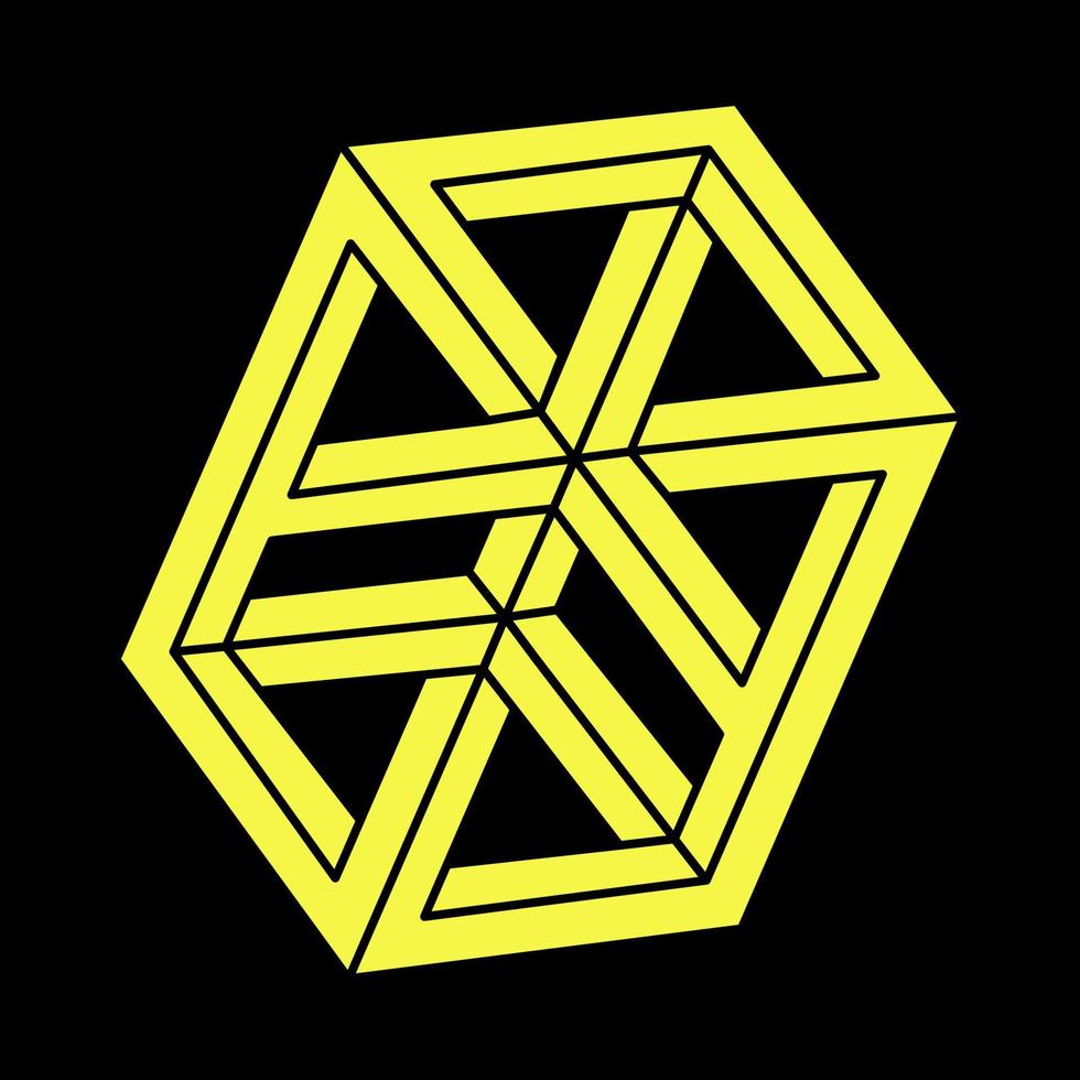 Impossible shapes logo design, optical illusion object. Op art. Sacred geometry figure. Escher paradox. vector