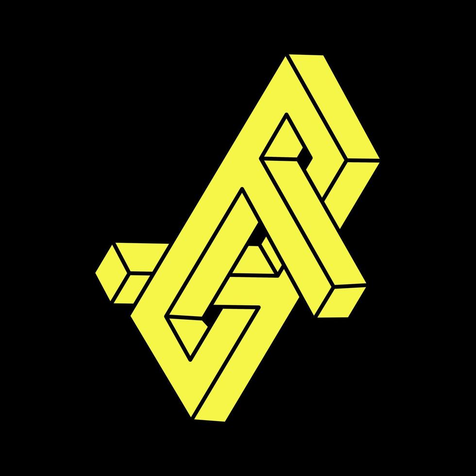 Optical illusion figure. Impossible objects. Line geometric shapes. Escher style. vector