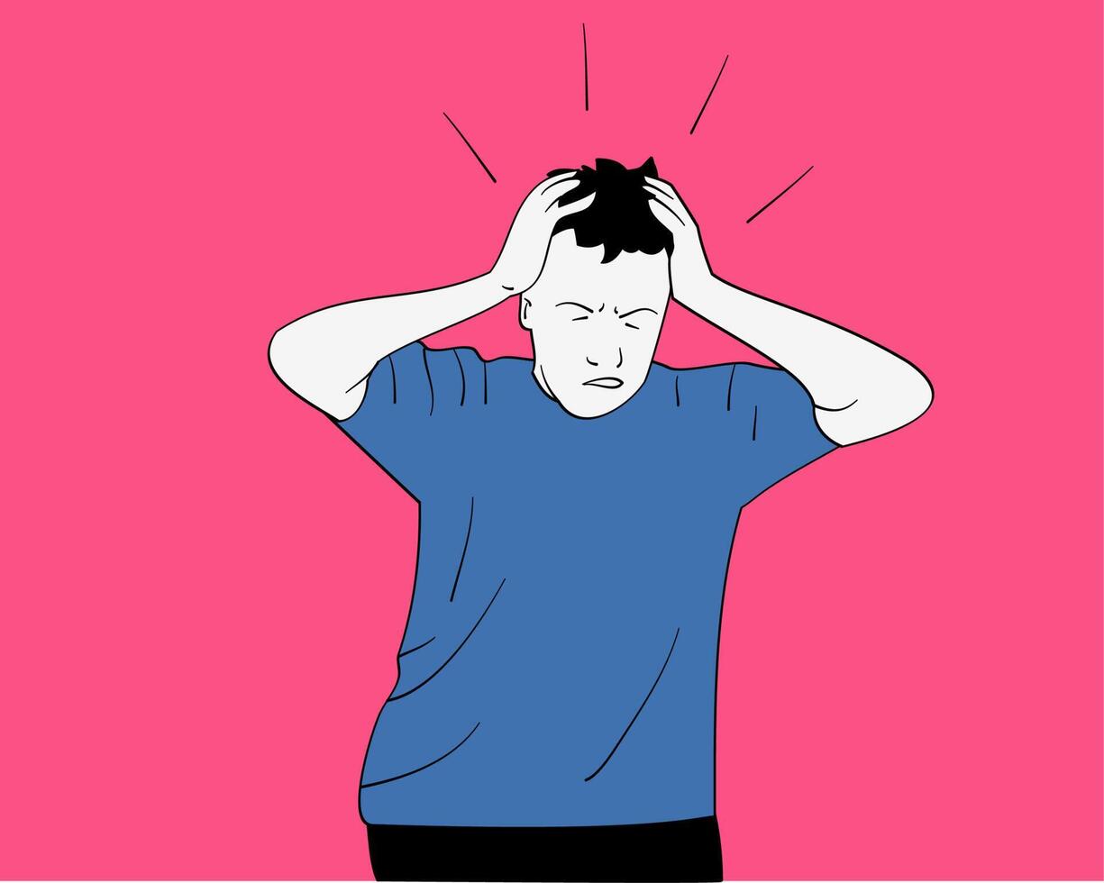 A man who has a headache. Hand drawn style vector design illustrations