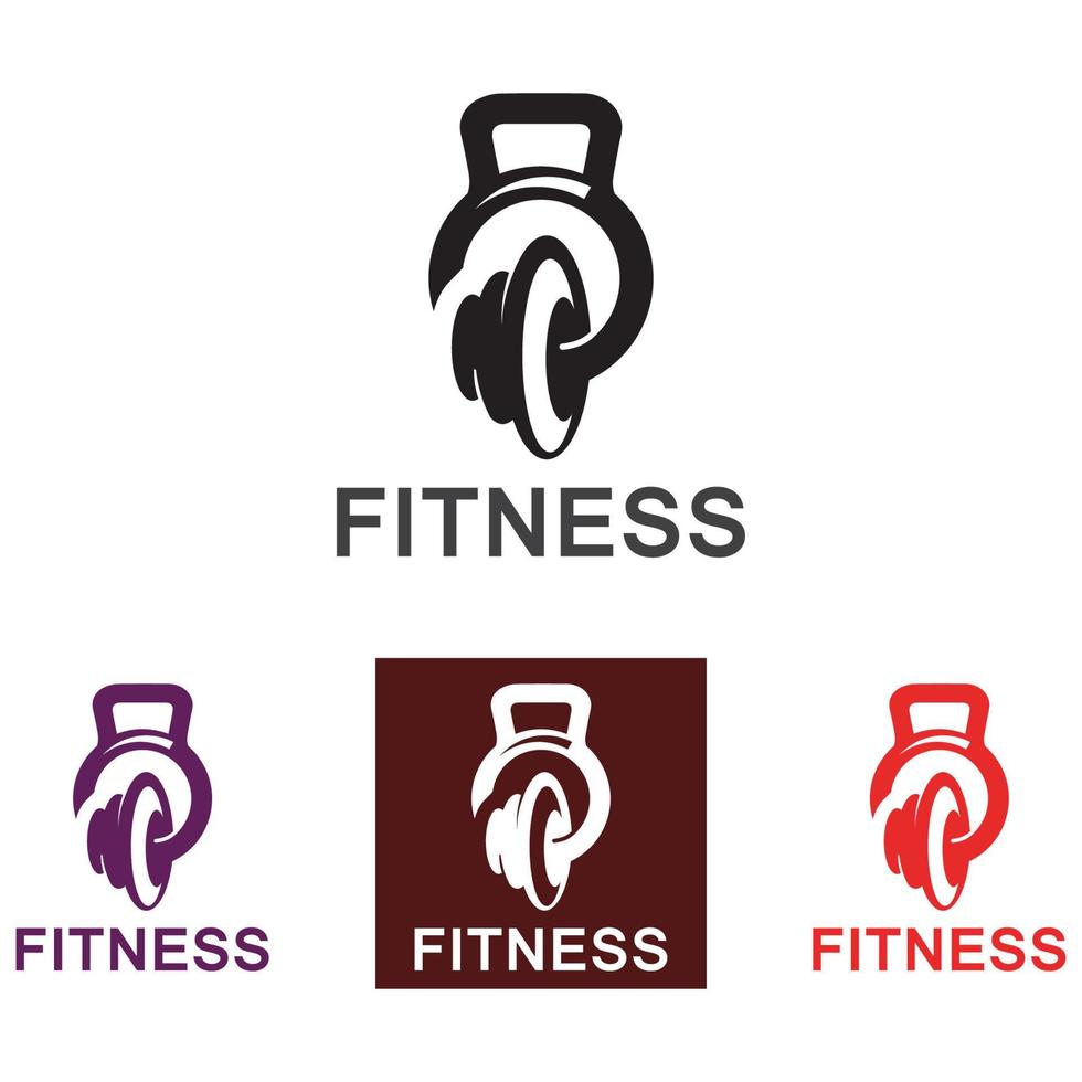 Gym and fitness logo template, dumbbell and barbel style icon vector