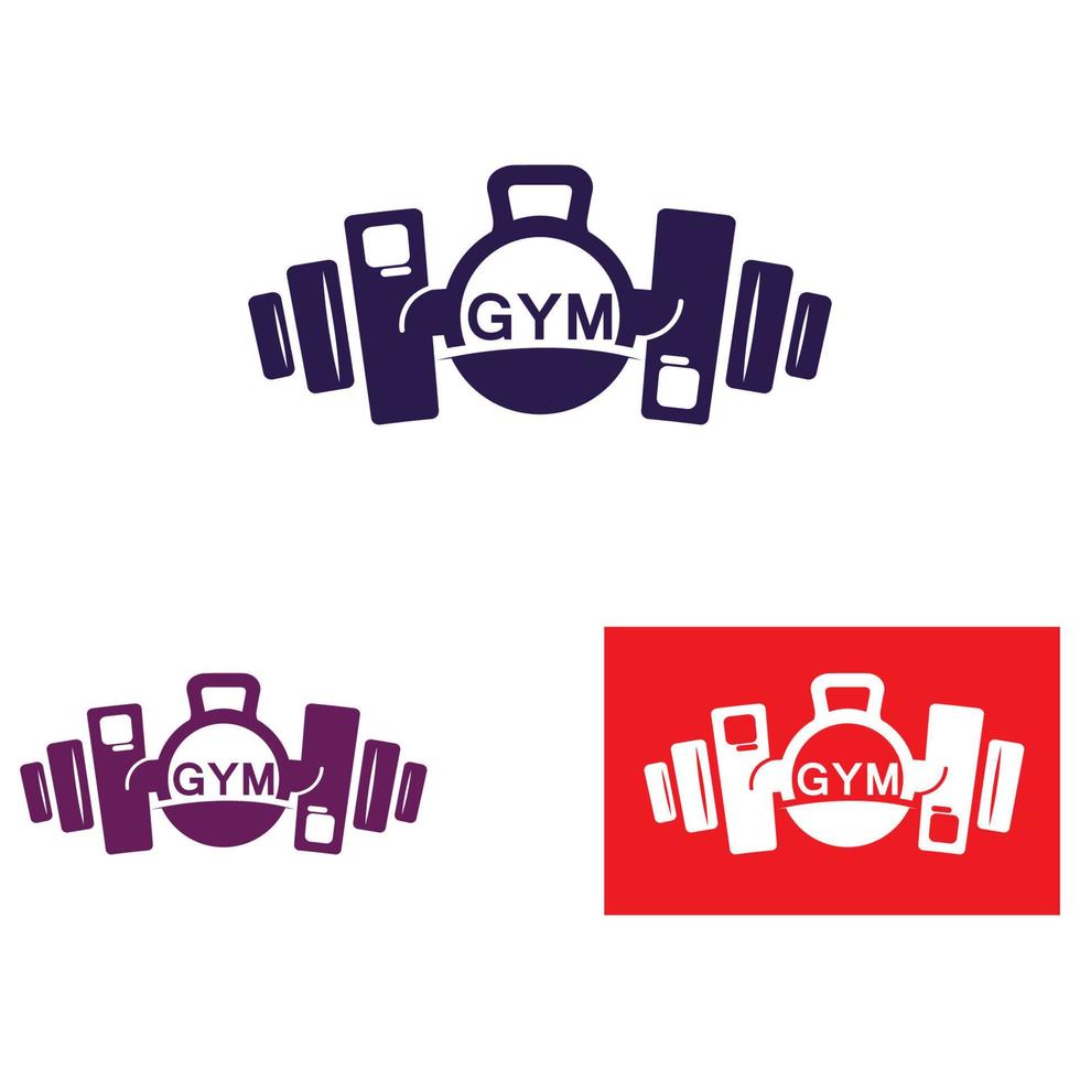 Gym and fitness logo template, dumbbell and barbel style icon vector