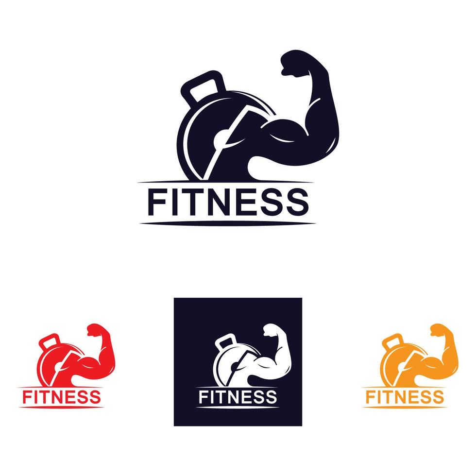 Gym and fitness logo template, dumbbell and barbel style icon vector