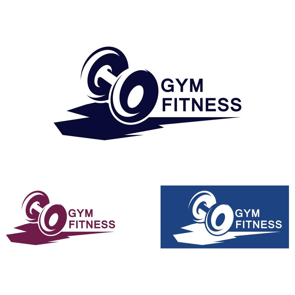 Gym and fitness logo template, dumbbell and barbel style icon vector