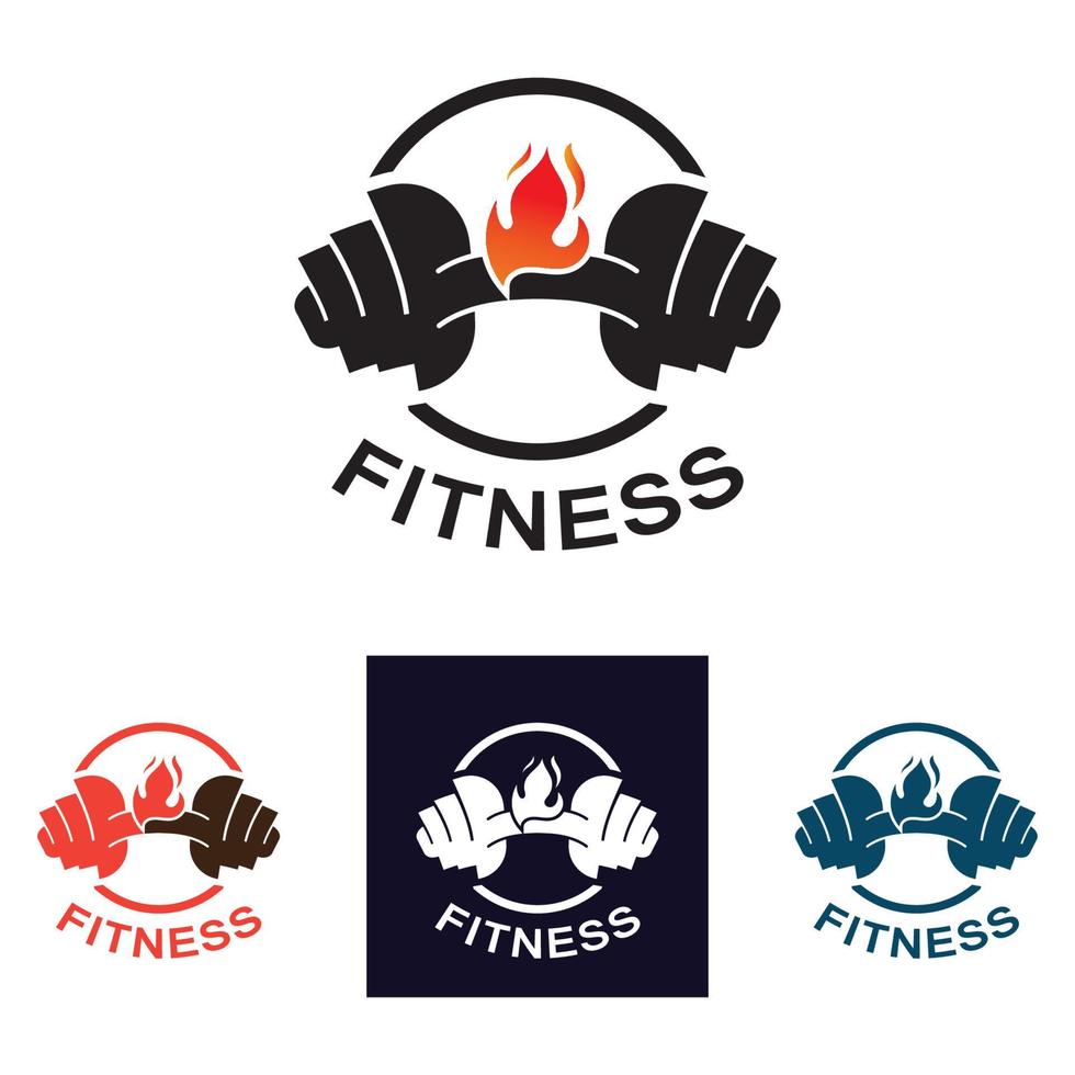 Plantilla de logotipo de gimnasio y fitness, icono de estilo de pesa y barra vector