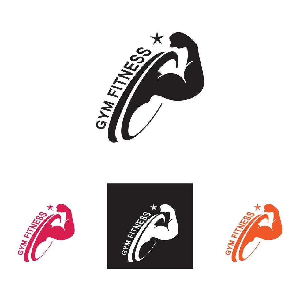 Gym and fitness logo template, dumbbell and barbel style icon vector