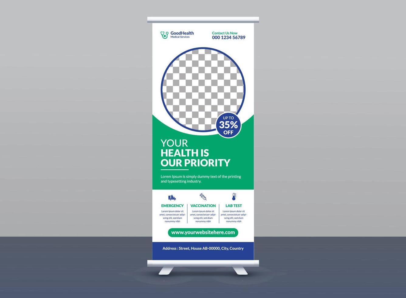 Roll up x stand banner template vector