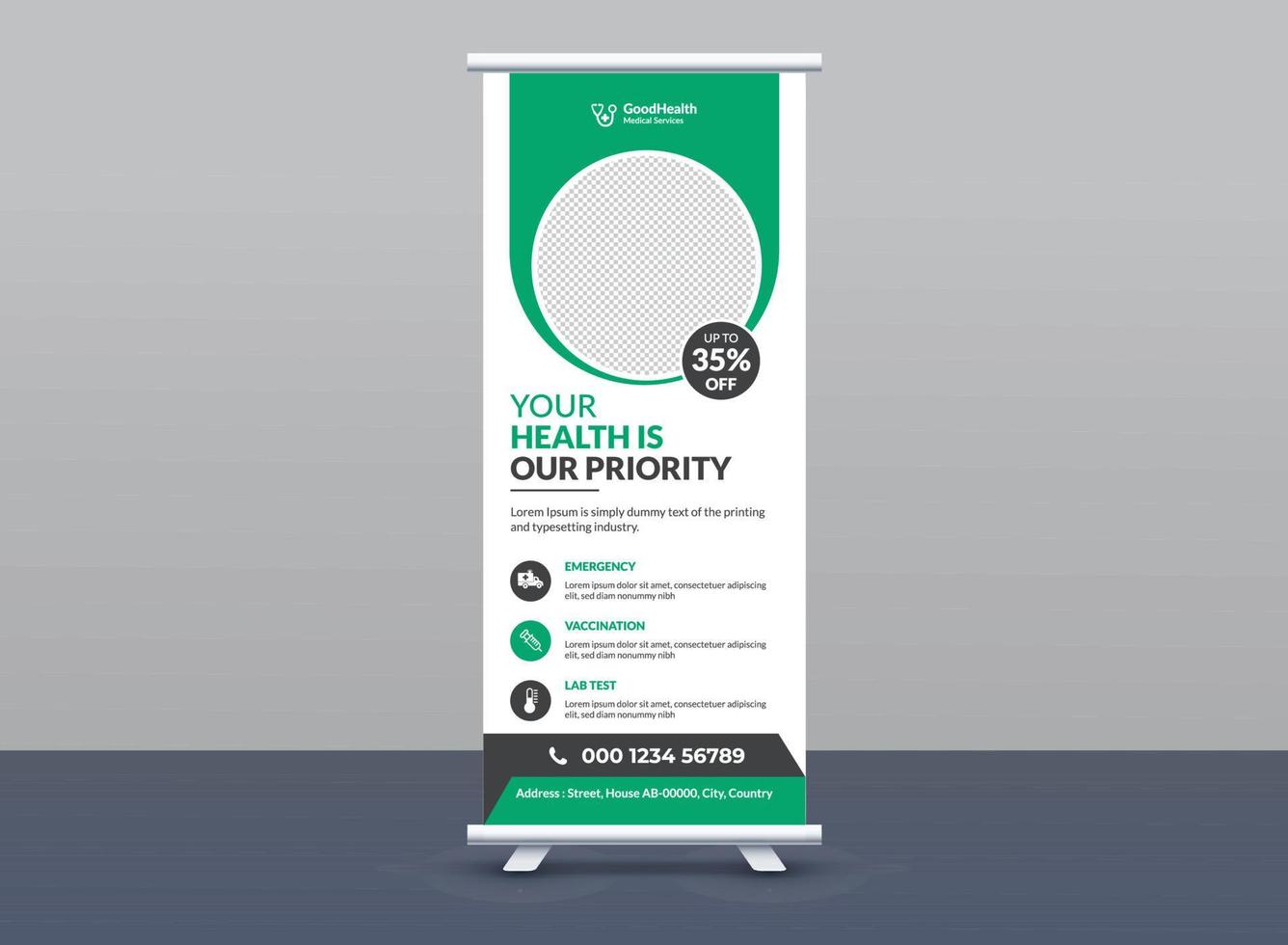 Roll up x stand banner template vector