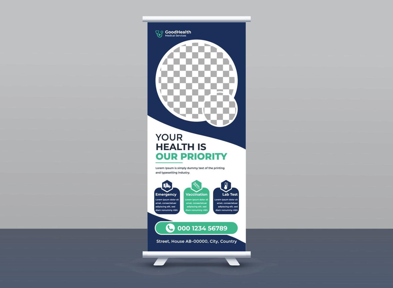 Roll up x stand banner template vector