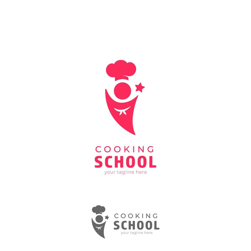 Icono de plantilla de logotipo de escuela de chef de cocina en lindo estilo de color rosa vector