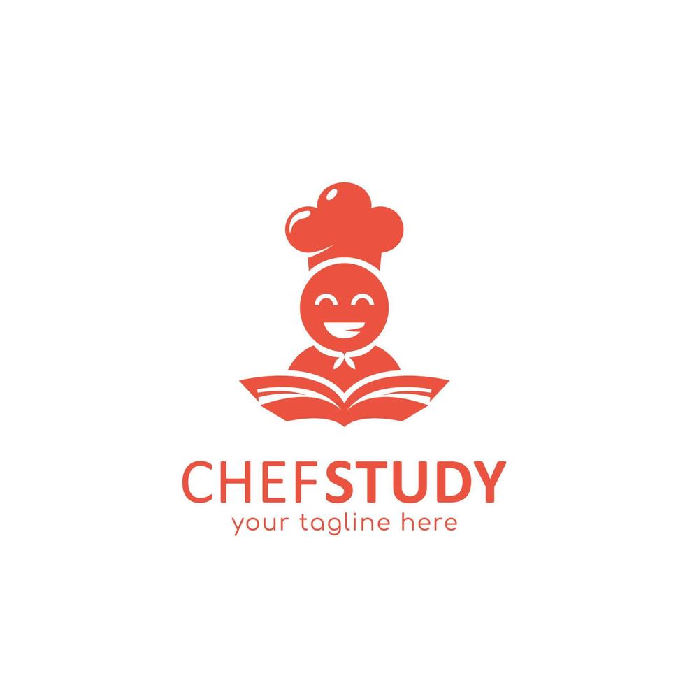 chef estudio logo comida cocina educación logo con chef leyendo una plantilla de icono de ilustración de libro vector