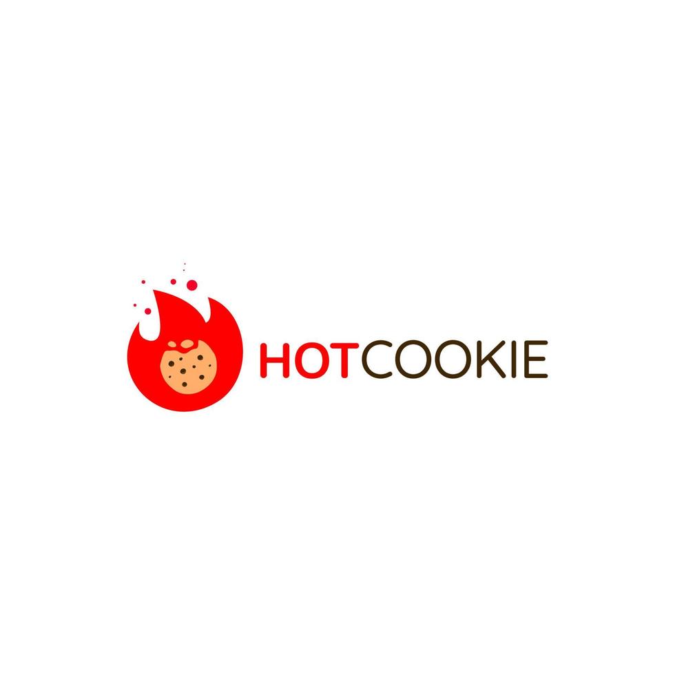 Hot burning cookie logo with red hot fire flame illustration icon vector