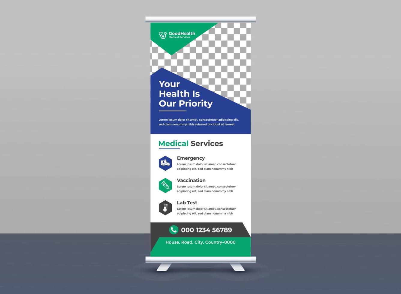 Roll up x stand banner template vector