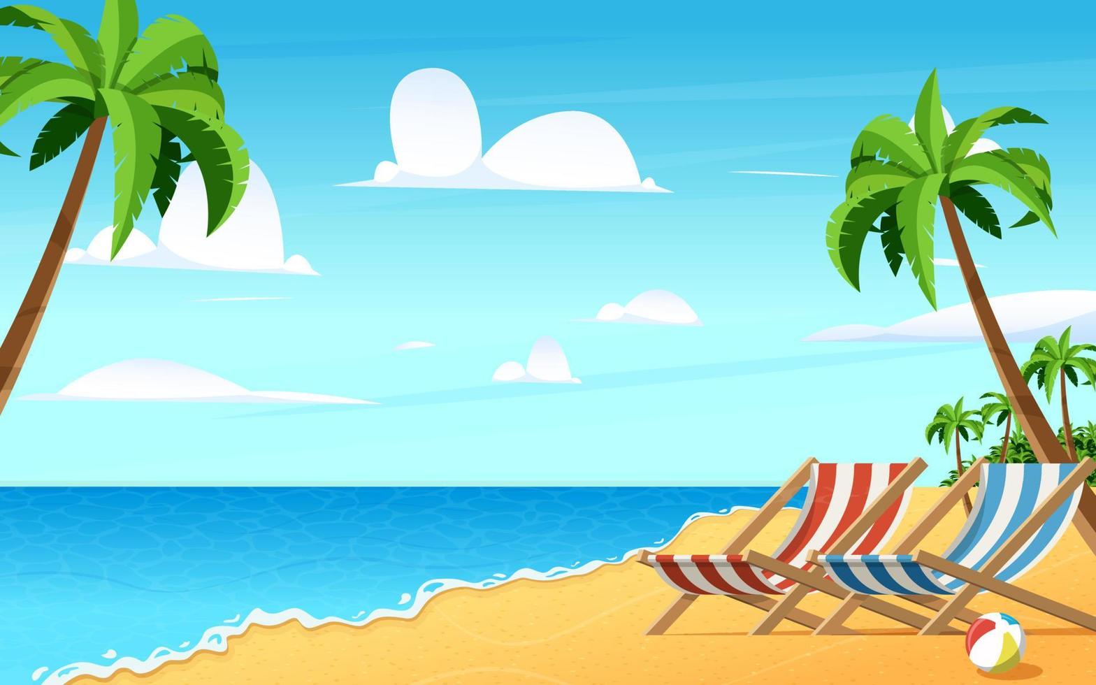 beautiful beach and cozy beach chairs. summer background. vector