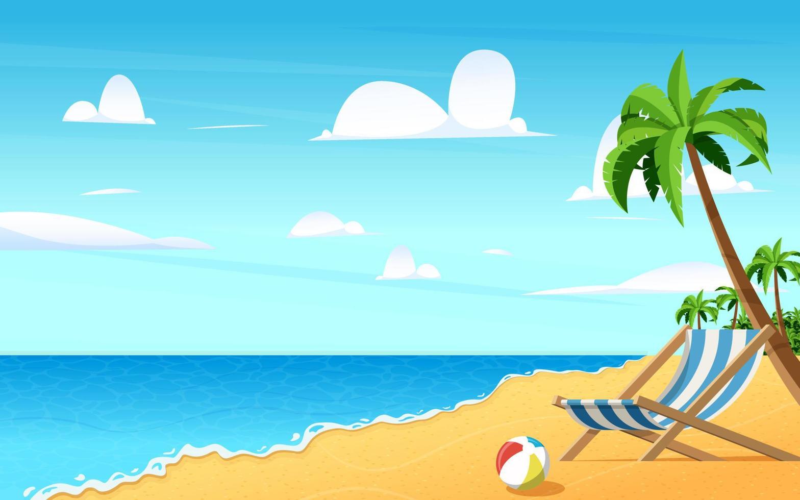 beautiful beach and cozy beach chairs. summer background. vector