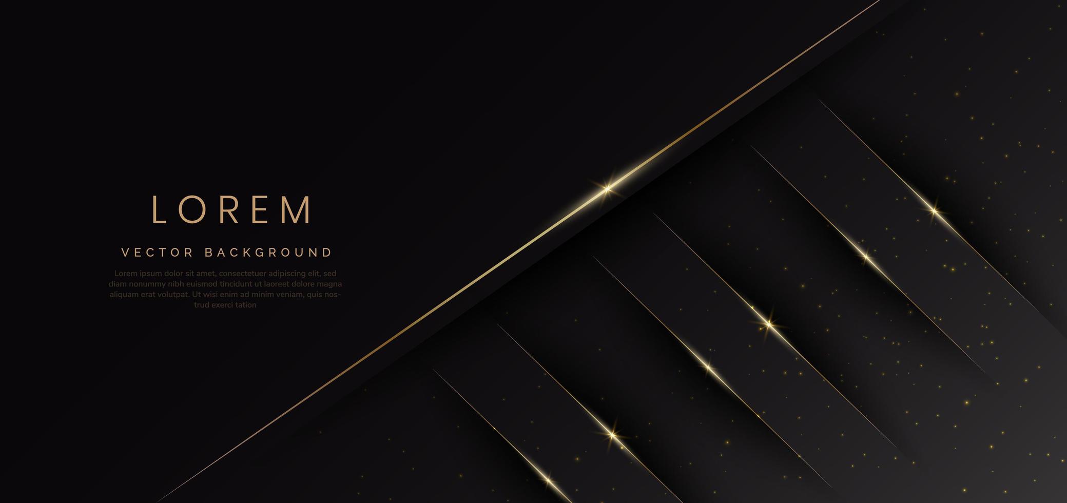 Abstract 3D luxury template shiny black background with lines golden glowing sparking. vector