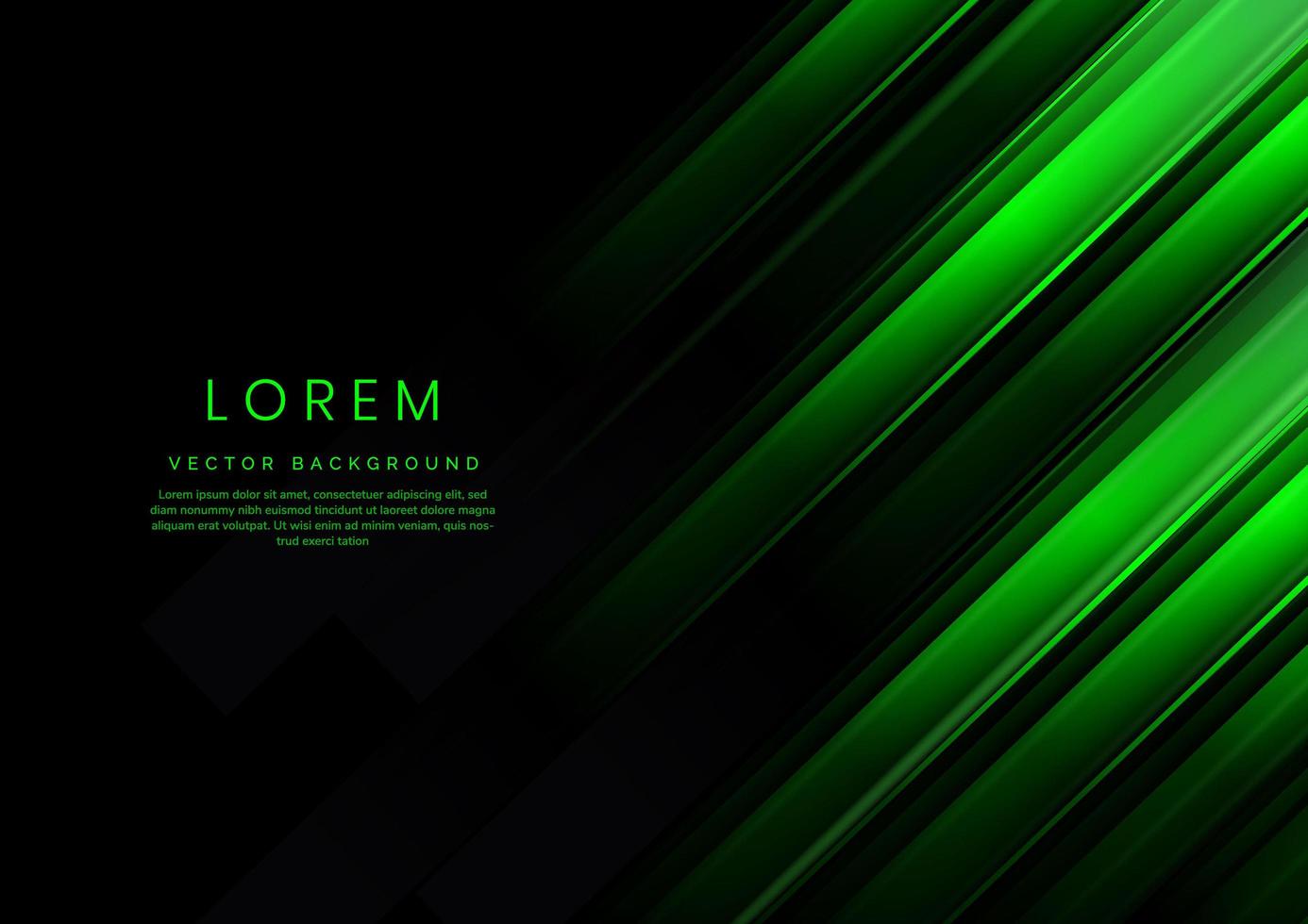 Abstract green gradient geometric diagonal overlapping on black background with copy space for text. vector