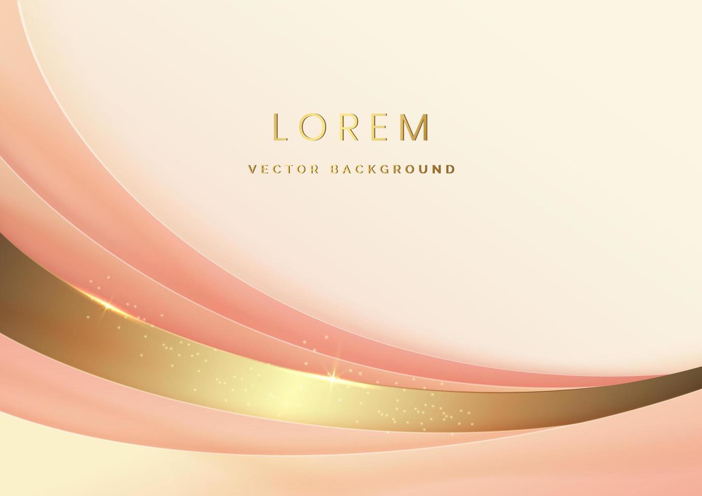 Fondo abstracto de capas curvas de oro y rosa suave en 3d con efecto de iluminación y brillo con espacio para copiar texto. estilo de diseño de lujo. vector
