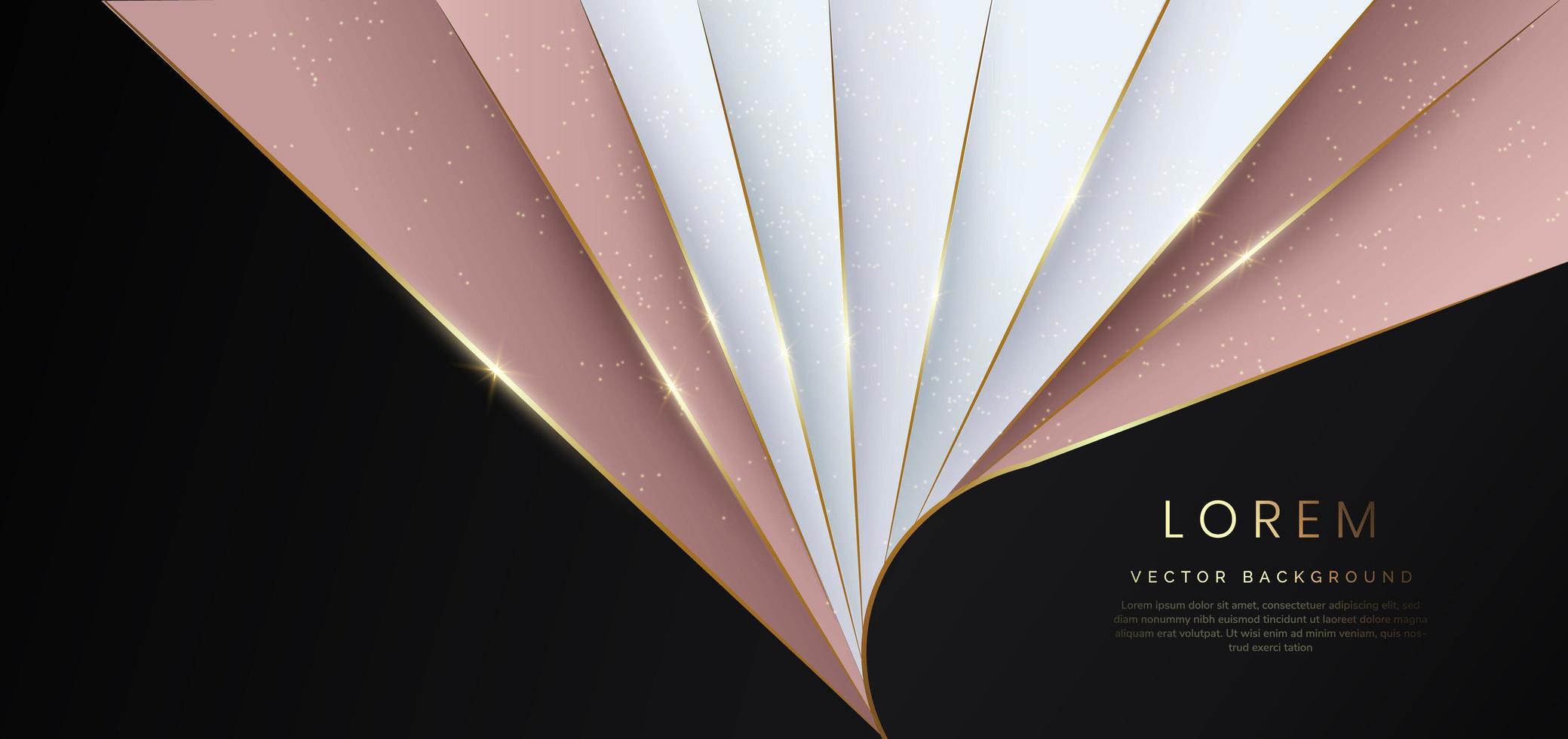 Abstract template rose gold and white triangles diagonal on black background with golden line. Luxury style. vector