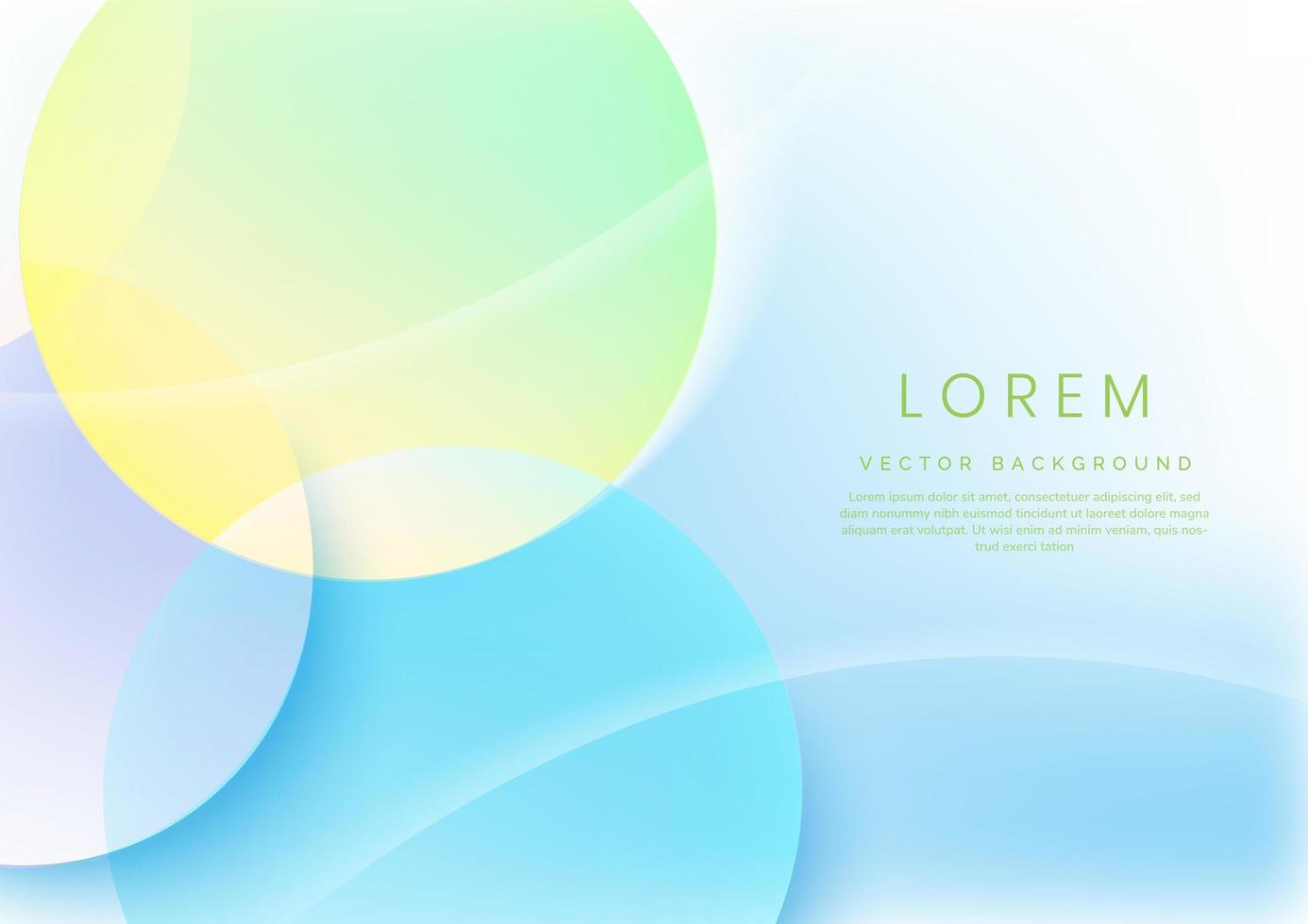 Abstract colorful pastel gradients color overlapping circles on light blue background with copy space for text. vector